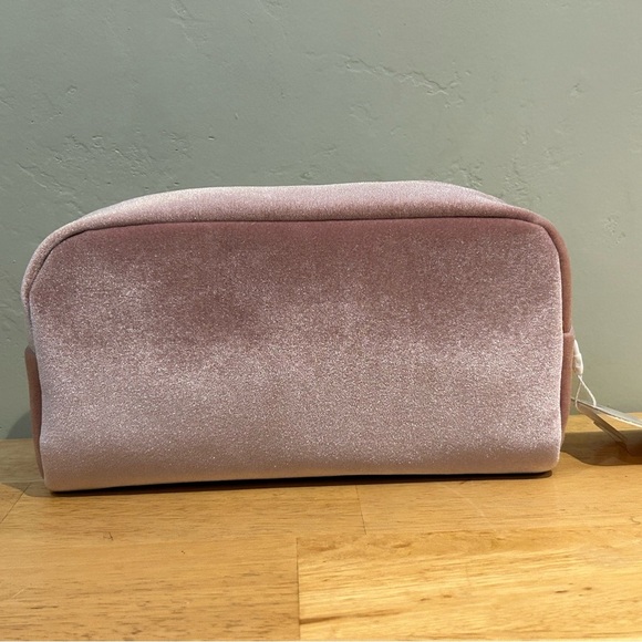Gloss & Glo “Rose All Day” Pink Velvet Cosmetic Bag With Gold Sequin Accents - Picture 2 of 9